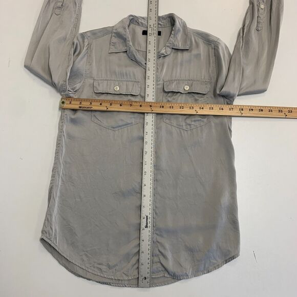 J.Crew Silk Shirt Womens 0 Silver 2011 Blythe Long Sleeve Button Front Pockets - Picture 7 of 11